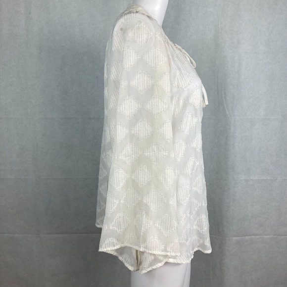 Bishop + Young Shirt Womens Sz XS White Gold Metallic‎ Sheer Pullover Peasant - Picture 4 of 8